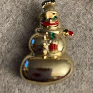Vintage Gold Snowman Brooch with Red and Green Accents